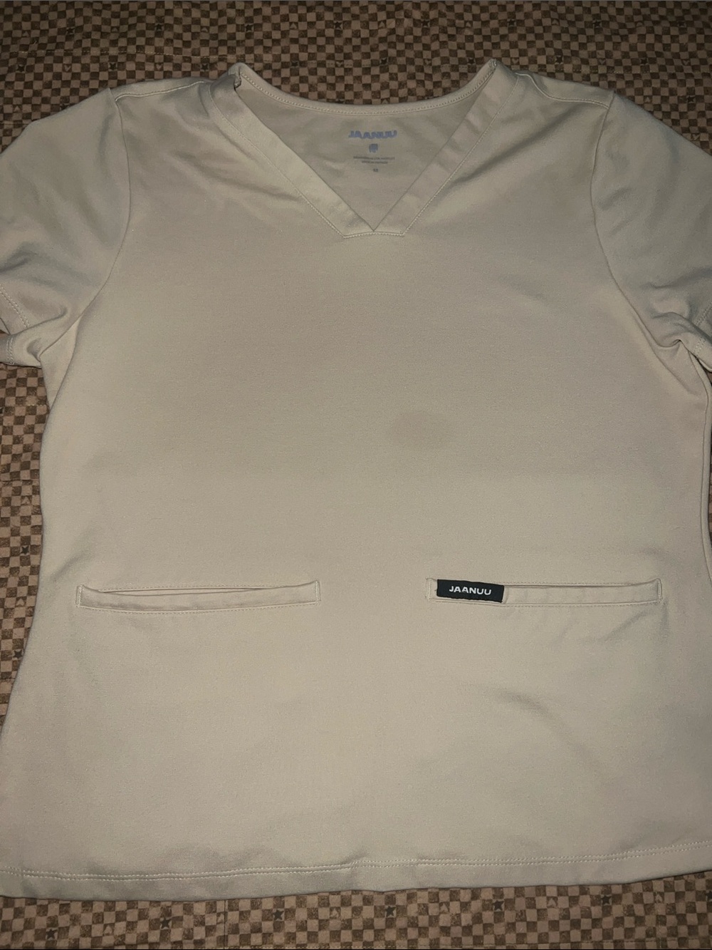 Jaanuu women’s Cream V-Neck Medical Top with Dual Pockets